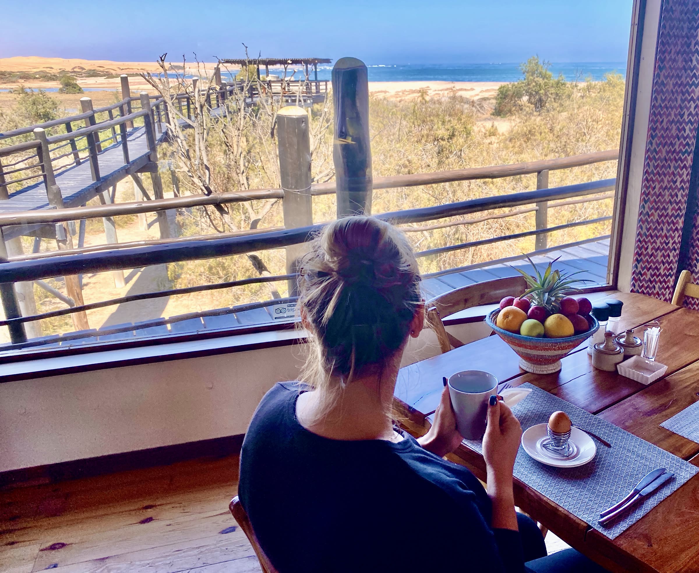 Breakfast table with lagoon views at The Stiltz