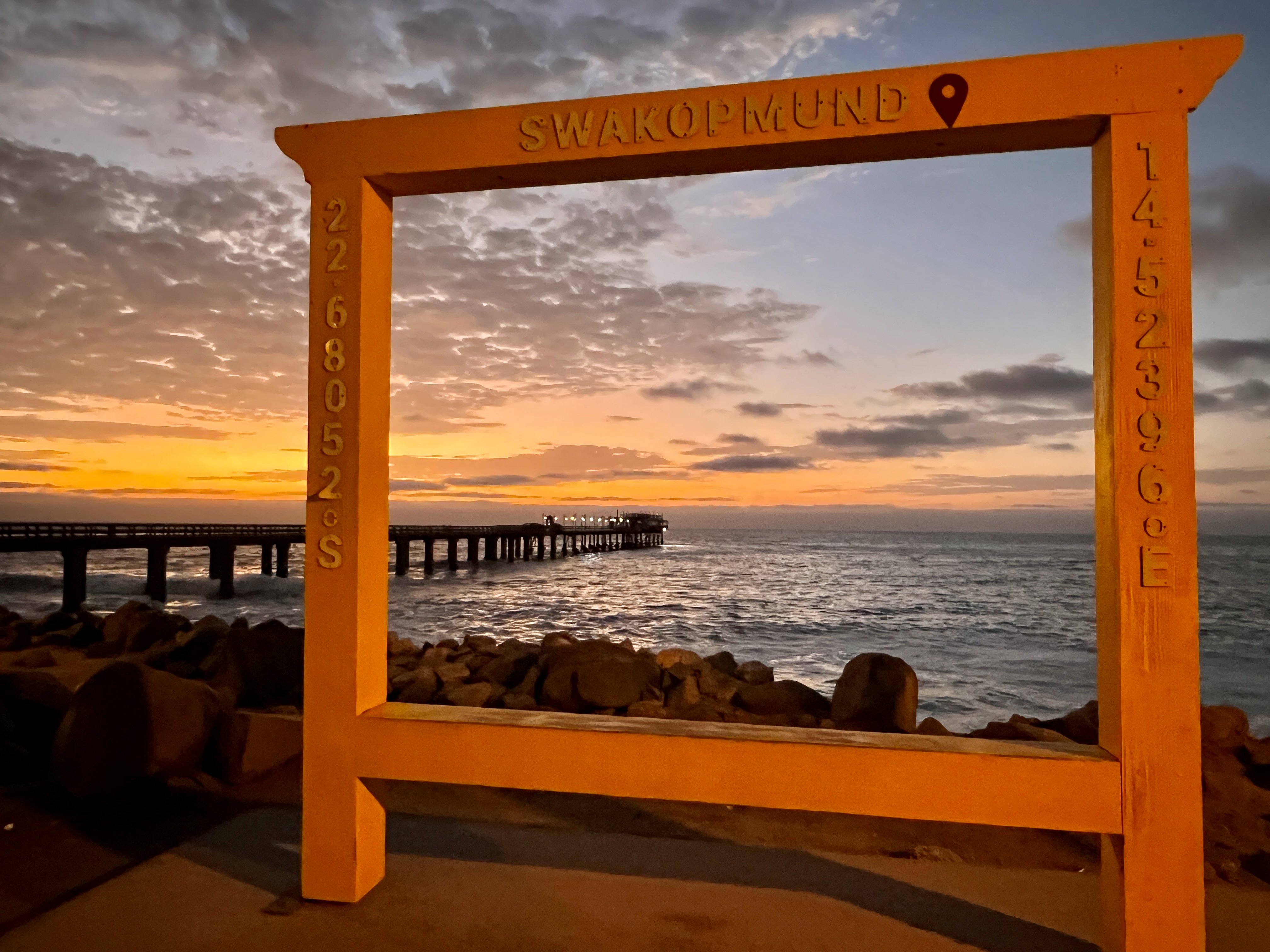 Sunset over the Swakopmund Jetty and Atlantic Ocean
