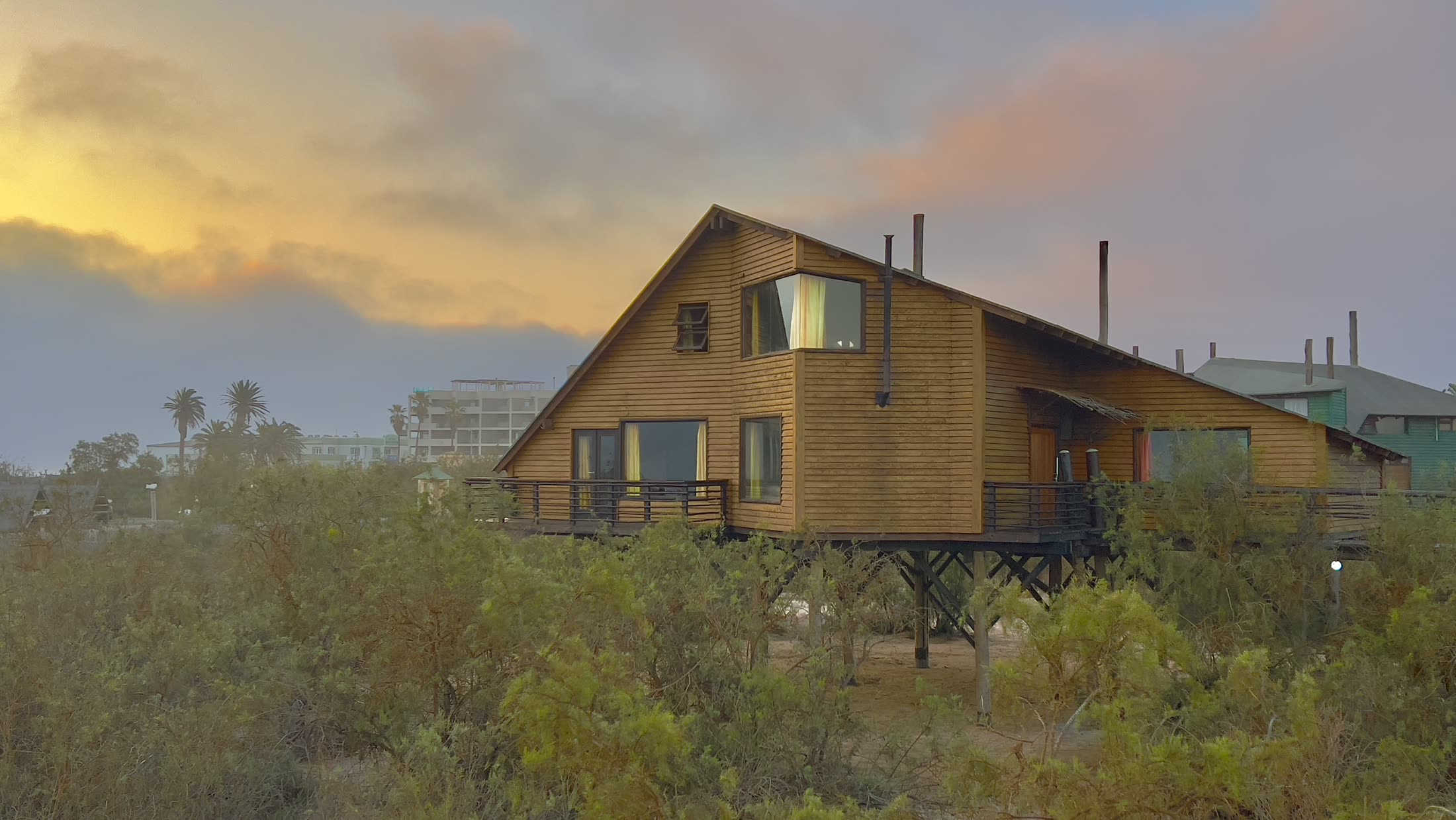 Villa exterior at dusk